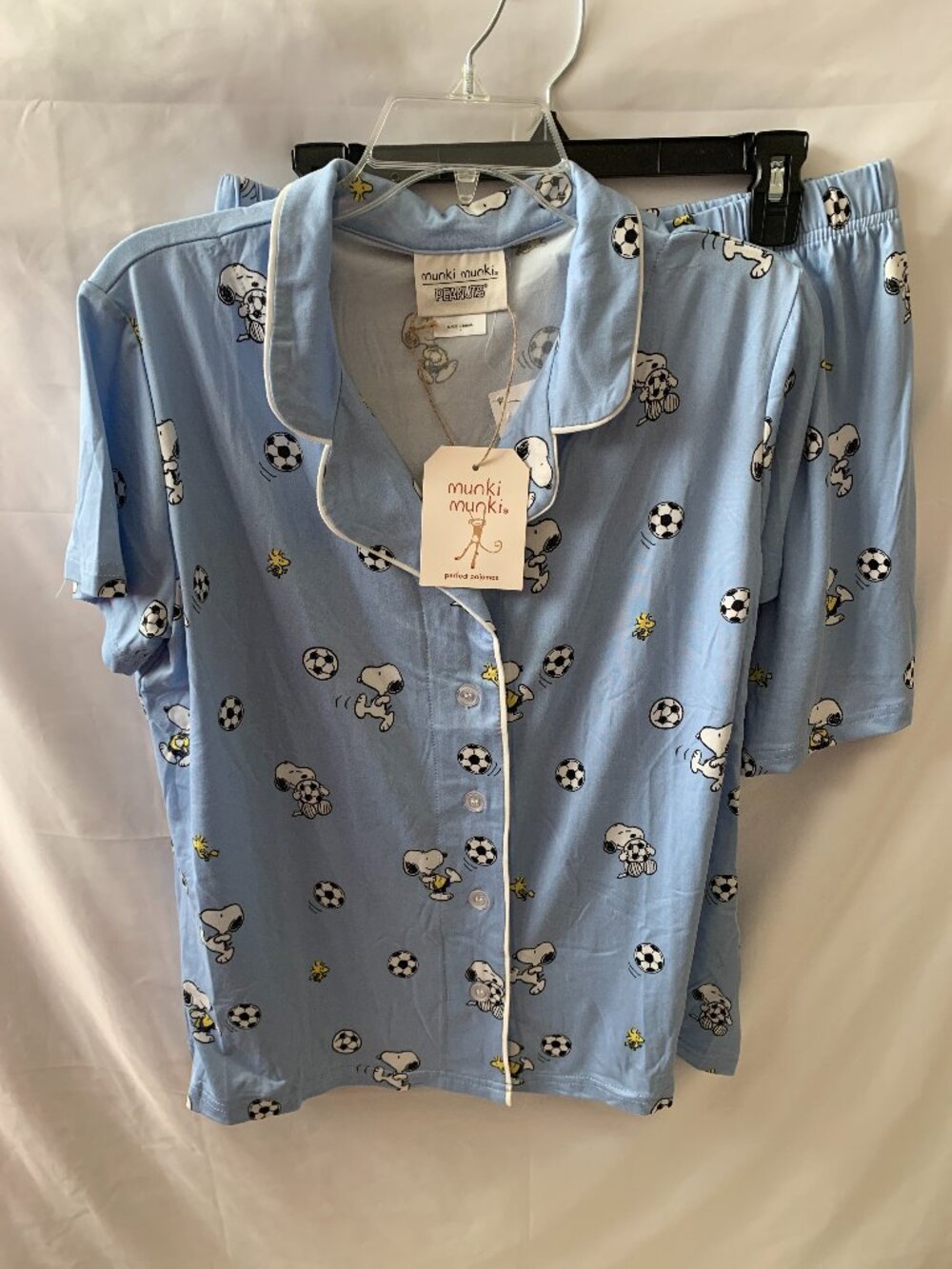 MUNKI MUNKI PEANUTS Snoopy Socer Pajamas Set in Blue/White Sz LARGE